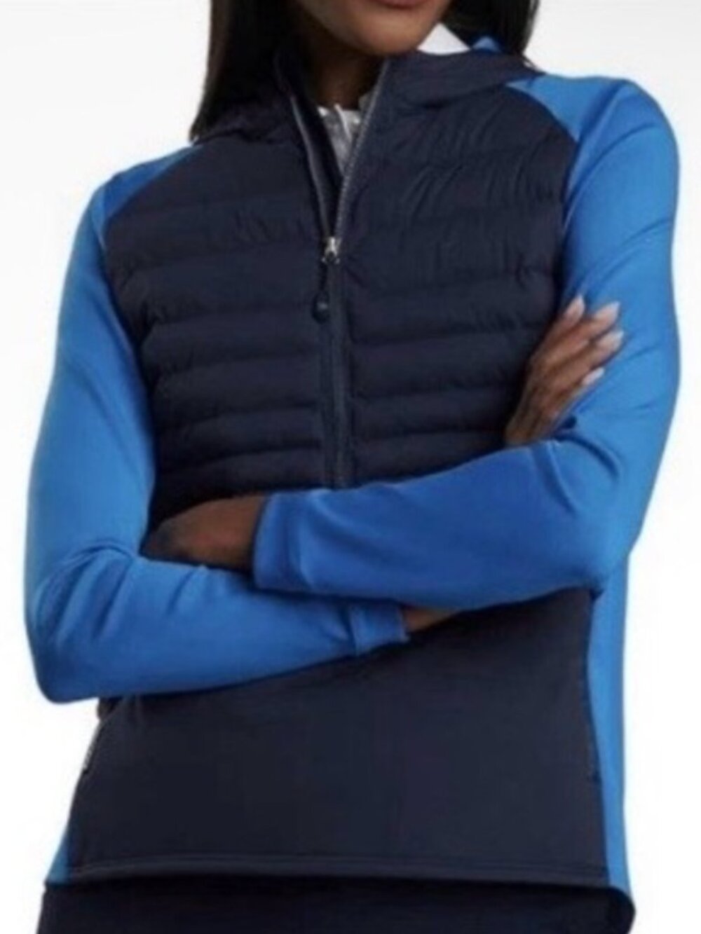 NWT Peter Millar Hooded Merge Hybrid Jacket Navy/Abaco Blue